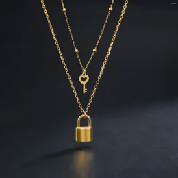 Pendant Necklaces Lemegeton Key Padlock Necklace For Men 2 Pcs Jewellery One The Neck Beads Chain Accessories Birthday Gift Wholesale 2024