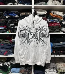 European and American Clothing Trendy Brand Printed Oversized Sweatshirt Men Y2K Retro Harajuku Loose Zipper Hoodie Women 240102