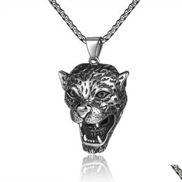 Pendant Necklaces Retro Animal Leopard Head Pendant Necklace Stainless Steel Celtic Chain For Men Women Fashion Fine Jewelry Drop Deli Dhitb