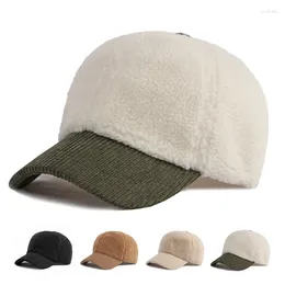 Ball Caps Outdoor Sports Hat Women Autumn Winter Wool Corduroy Stitching Cap Warm Fluffy Baseball Peaked Visor Feminina Gorras