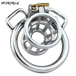 FRRK Line Type Chastity Cage Device Stainless Steel Belt Band Toys for Men Metal BDSM Sex Shop Cock Lock Penis Rings 240102