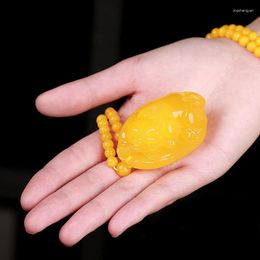 Pendant Necklaces Men's And Women's Sweater Chain Hand Pieces Yellow Chicken Grease Amber Rough Stone Necklace Beeswax Pi Xiu