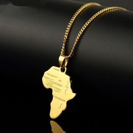 Trendy Men Gold Silver Africa Map Pendant Necklaces Fashion Jewellery for 18k Gold Plated 60cm Long Chain Micro Hip Hop Rock Mens245L