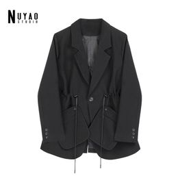 Jackets Women Autumn Vintage Patchwork Jackets Casual Suit Korean Fashion Loose Long Sleeve Blazer Pocket Ladies Lace Up Black Coats