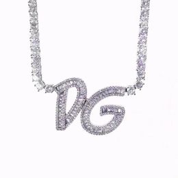 Custom Name Baguette Letters With Tennis Chain Necklace CZ Iced Out Zircon Pendant Hip Hop Jewelry279O