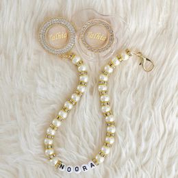 MIYOCAR personalized name transparent pearl bling pacifier and pacifier clip BPA free dummy bling unique gift baby shower 231229