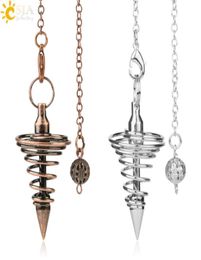 CSJA Metal Pendulum Pendulos Radiestesia Pendulums for Dowsing Divination Spiral Cone Antique Gold Silver Color Pyramid Pendule He6579381
