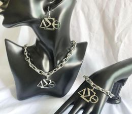 Earrings Necklace Hand Made Greek Sorority Dst Logo Fashion Classic Stainless Steel amp Temperament Set3514928