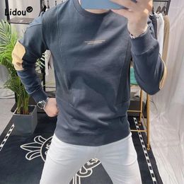 Men's Hoodies Spring Autumn Patchwork Round Neck Pullovers Trend Contrast Colour Fashion All-match Long Sleeve Sweatshirts Male Clothes
