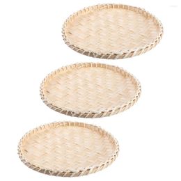 Dinnerware Sets English Title: Bamboo Woven Basket Tray Handwoven Flat Wicker Round Fruit