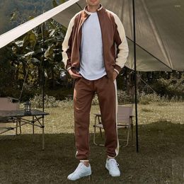 Men's Tracksuits Spring And Autumn Fashion Contrast Colour Mens Solid Sportswear Suit 2 Piece Long Sleeve Zipper Jacket Casual Pants Men