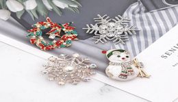 Silver Colour Christmas Crystal Snowflake Brooch Colourful Enamel Tree Broches Gift Jewellery Decorative Pins Snowman Bell Brooches9130241