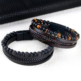 Charm Leather Woven Classic Casual Braided Rope Gift New Diy Stainless Steel Bracelet For Men Lucky Bead Jewellery