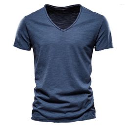 Men's T Shirts Summer Selling Solid Color Bamboo Knot Cotton V-neck Short Sleeved T-shirt Pure Clothing
