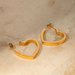 Stud Earrings Girls Thick Hearts Huggie Earring 18K Real Gold Plated Stainless Steel Jewellery Hollowed Heart Hoop