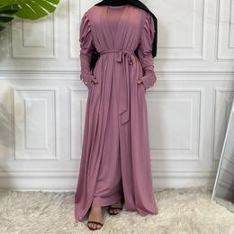 Ethnic Clothing Muslim Abaya Pleated Sleeve One-piece Prayer Dress Women Kaftan Islamic Dubai Saudi Black Robe Turkish Modesty