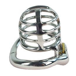 Stainless Steel Male Chastity Device Belt Bird Cage Lock Bondage Restraint Ring for Men with Curved Penis Ring Sex Toys for Men