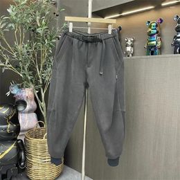 Men's Pants Clothing Sweatpants Casual Autumn Winter High-grade Baggy Sports Trousers Belt Buckle Design Pantalones Hombre