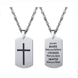 10pcs lot Cross Dog Tag Engraved Bible Letter Stainless Steel pendant necklace Christian Jewellery Baptism for men249H
