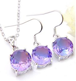 Luckyshine Christmas Gift Set Pendants Earrings Round Bi Colored Tourmaline 925 Sterling Silver Necklace Jewelry Set For Women Fre4864310