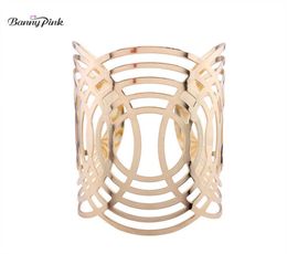 Banny Pink Chunky Alloy Hollow Geo Setting Bangle Bracelet for Women Big Metal Bangle Fashion Hand Jewelry Pulsears Q07192570617