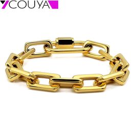 Metal Shiny Punk Bangle Bracelet for Women Men Lock Heavy Gold Plated Stainless Steel Chain Bracelet Necklace Set 231229