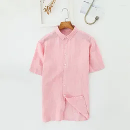 Men's Casual Shirts Summer Linen Shirt Men Pink Boys Plus Size Xxxl Short Sleeve Button Up Top Social Collar Party Wear