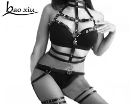 2019 New sexy Punk women Garters Leather belt Body Bondage Sculpting Harness Waist Belt Straps Corset Suspenders Dress Belts4903092