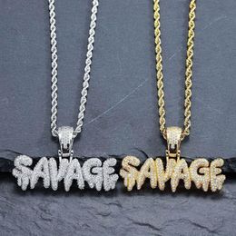 Bling Bling Savage Letter Necklace & Pendant Shiny Ice Out Link Chain Necklace With Tennis Chain Choker Hip Hop Jewelry for Men284D