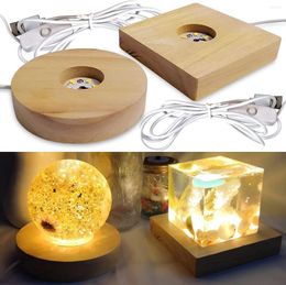 Table Lamps 10cm Round Square Wooden Base Led Night Light Display Bracket Room Desktop Decor Multi-Color Lamp Holder With Power Adapter USB