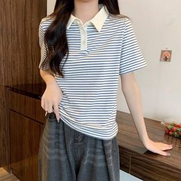 Women's T Shirts Fashion 2024 Women Tops Splice Stripe Design Spring Summer T- Shirt Female Clothing Sexy Crop Top Clothes Casual Blouse Y2k