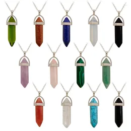 Pendant Necklaces Natural Stone Hexagon Head Cone Crystal Double Pointed Necklace Face