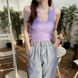 Women's Tanks Sports Women Sexy Camis Top Female Summer Casual Tank Solid Vest Streetwear Korean Trend Halter Bandage White Club Clothing