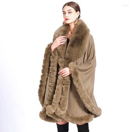 Women's Fur Women Faux Rex Shawl Coat Cape Winter Streetwear Cloak Cashmere Knit Overcoat Loose Poncho Cardigan