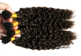 Mongolian Kinky Curly Hair I Tip Hair Extension 200gstrands afro kinky curly Prebonded Human Hair Extensions 2 Darkest Brown6865172