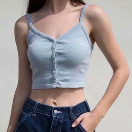 Women's Tanks Sexy Knitted Backless Women Sleeveless Spaghetti Strap Cropped Tops Camisole 2024 Summer Slim Button Ribbed Camis Clothes