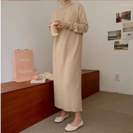 Casual Dresses Thick Loose Khaki Woman Sweater Dress Women Jumper Warm Pollover 2024 Korean Solid Winter Knitted Vestidos