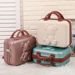 Suitcases 2024 14-Inch Suitcase Makeup Bag Korean Version Of The Small Bear Portable Case