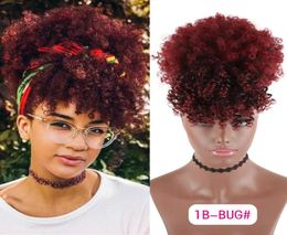 Drawstring Kinky Curly High Puff Ponytail Synthetic Hair Extensions African American Hair With Bangs Short Wrap Clip3839394