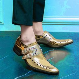 Gold Double Buckle Wedding Men Shoes Loafers Rivet Breathable Fashion Handmade Men's Business Size 35 240117