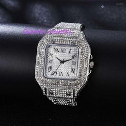 Relógios de pulso Moissanite Iced Out Relógios Hip Hop Bust Down Unisex Diamond Watch Aço Inoxidável Studded WristDiamond Setting