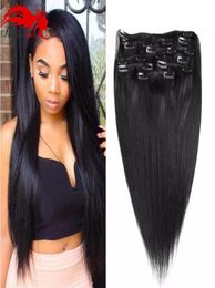 Hannah product Straight Brazilian Nonremy Hair 1B Natural Black Colour Human Hair Clip In Extensions 70 Gramme 12 to 26 inches7658658