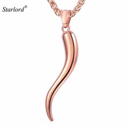 Italian Horn Pendant Necklace Gold Stainless Steel Rose Gold Blue Cornicello Cornetto Amulet Italian Jewelry GP2407M281L