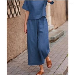 Women's Two Piece Pants Linen Casual Short Sleeved Top & Loose Set Female Fashion Suit Outfits For Women