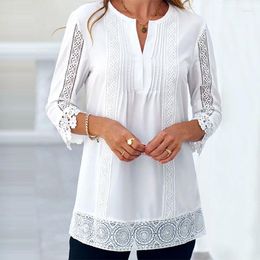 Women's Blouses Spring Autumn Hollow Out Fashion Elegant Simple Blouse Women Clothing Solid White Lace Shirts Female Tunics