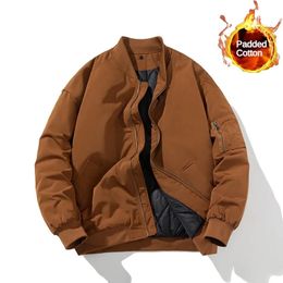 Men Women Bomber Jacket Fashion Autumn Winter Cotton Padded Solid Vintage Baseball Coat Hooded Couple Windbreaker Pocket 240102