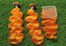 Orange Body Hair wave With Lace Frontal Closure Burnt Ginger Blue Red Pink 99j Color Malaysian Virgin Human Weaves Hairs 3 Bundles9610123