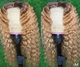India 13x4 Lace Front Human Hair Wigs With Baby Hair Silk Top Ombre Light Blonde Full Lace Wig Remy Deep Wave 360 Wigs Headband3467671435