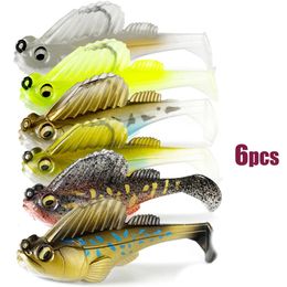 6pcslot Dark Sleeper Swimbaits T tail Soft Bait Mustad Hook fit Seabass Pike Bass lures 240102