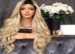 Blonde wig dark roots 1BT613 body wave texture 22 24inch fast ship middle part sew in full lace wigs blonde human hair wig6760383